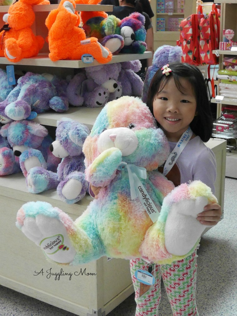 Sophie spotted a rainbow coloured giant bunny at the gift shop