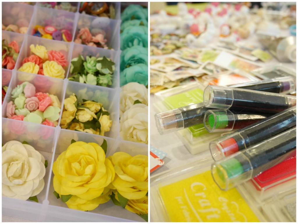Paper flowers, resin flowers and coloured markers